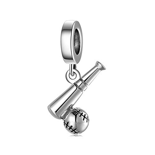 Faefash Sport Dangle Charm 925 Sterling Silver Baseball & Baseball Bat Charm Bead Fit Charm Bracelet, For Sports Fans (Baseball & Baseball Bat) #TOP5