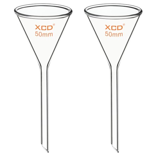 XCD - XCD Filter Funnel 2 Packs, 50mm O.D. 50mm Stem Borosilicate Glass for Safe Liquid Filtering, Transfer & Filling