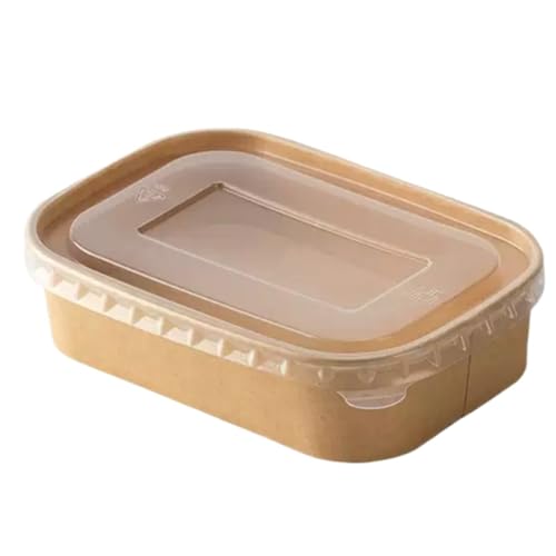 使い捨て食器 使い捨て 紙 クラフト【50個】紙サラダ 弁当箱ペーパー ブラウンクラフト段ボール食品容器 プラスチック蓋付きテイクアウトサラダ クラフト 包装箱食品グレード環境にやさしい分解性ラウンド蓋付き電子レンジ対応 サラダ/デザート/アイスクリーム/