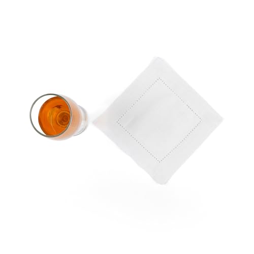 Image of Fingercraft Cotton Cocktail Napkins 6x6 Inches - Set of 12 Reusable Cloth Beverage Coasters with Elegant Ladder Hemstitch - Perfect for Parties, Bars & Home Use (White Slub)