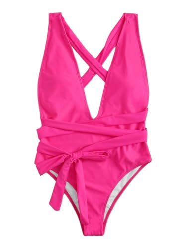 Image of Lilosy Sexy Tie Criss Cross Plunge One Piece Thong Swimsuit High Cut Brazilian Bathing Suit