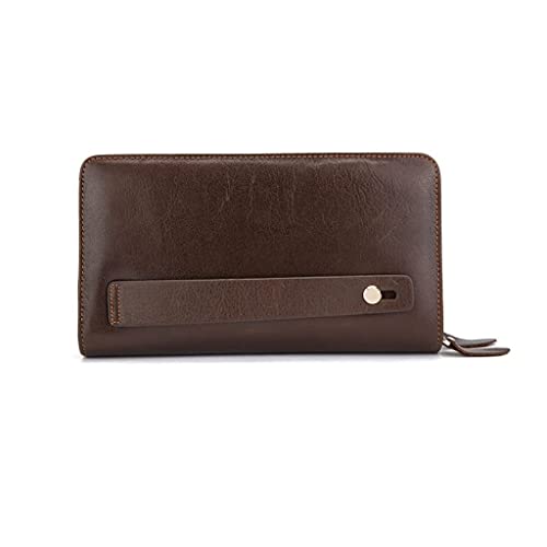 Wallet Genuine Leather Wallet Large Capacity Coin Purses Zipper Men's Card Holder for Storing Credit Card Change Coins Pocket Tear-Resistant,Brown,12x21cm2