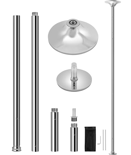 Yaheetech Dancing Pole Portable 45mm Spinning Static Dance Pole Height Adjustable 7ft-9ft for Home/Club Wegiht Capaity 500lbs Silver
