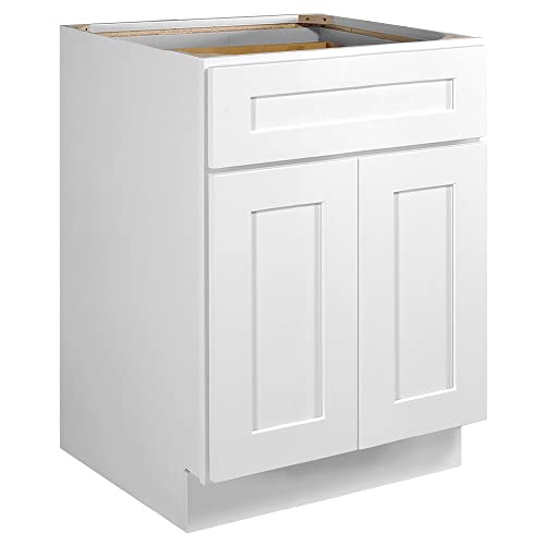 Image of Design House Brookings Kitchen Cabinet, Solid Wood, Shaker Style, 2 Soft-Close Doors, 1 Interior Adjustable Shelf, 1 Drawer, Sherwin Williams White, 24.0 in. L x 24.0 in. W x 34.5 in. H, 561365