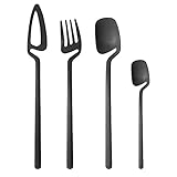 Snplowum 24-Pieces Hangable & Cute 18/10 Stainless Steel Flatware Set, Matte Cutlery Set Kitchen Din