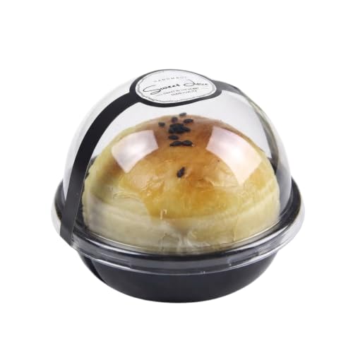 (Pack of 50) ดีดี Clear Plastic Mochi Daifuku Dome Cups & Dessert Bakery Containers with Lids Black