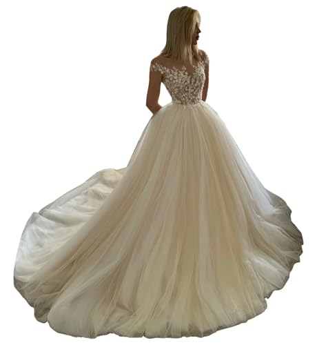 Boho Ball Gown Wedding Dresses for Women Lace Appliques Tulle