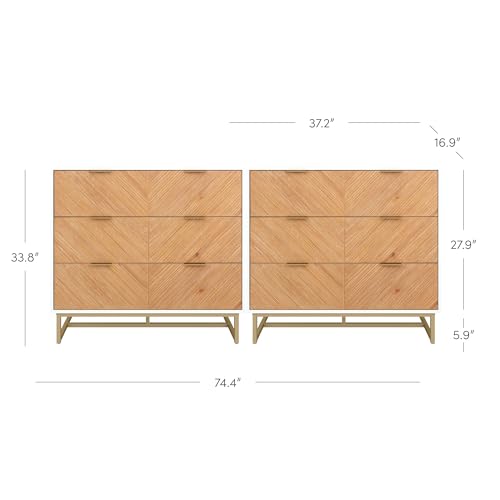 Image of Nathan James Enloe Boho 3-Drawer Dresser for Bedroom, Wood Dresser with Deep Drawers, Metal Legs and Drawer Pulls, White, Set of 2