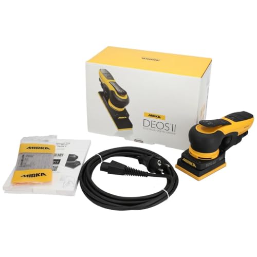 Mirka® DEOS II 343 75x100mm Hub 3.0 Mirka DEOS è una levigatrice orbitale elettrica, perfetta per lavori di legno e pittura, soprattutto per porte, finestre, angoli e punti difficili da raggiungere.