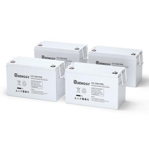 Renogy Deep Cycle AGM Battery 4-Pack 12 Volt 100Ah, 3% Self-Discharge Rate, 2000A Max Discharge...