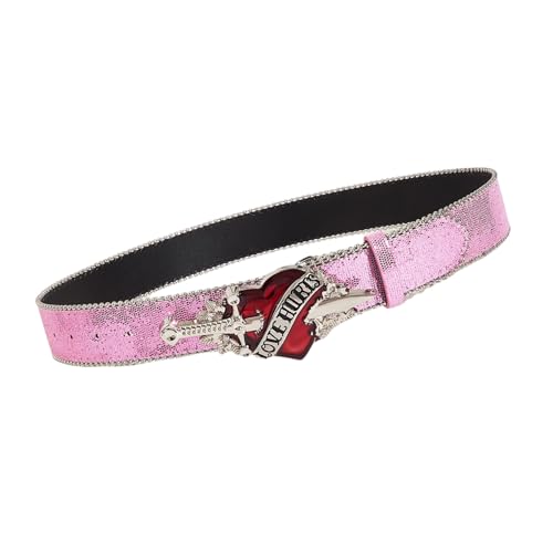Glittering Heart Buckle Belt For Female Girl Cool Sequined Waistband All Matching Belt For Everyday Use Various Outfit Women'4