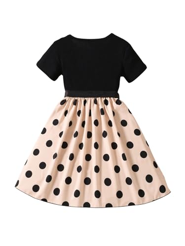 SweatyRocks Girl's Polka Dots Lace Ruffle Trim Belted Dress A Line Crewneck Short Sleeve Flared Dresses2