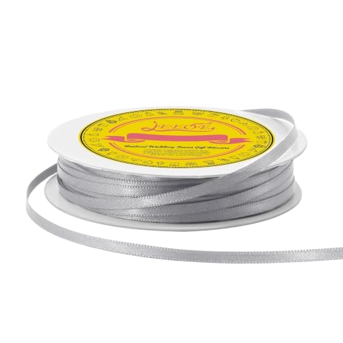 Image of Double Face Silver Satin Thin Ribbon 1 /8 inch X 50 Yards Polyester Silver Ribbon for Gift Wrapping Very Suitable for Weddings Party Hair Bow Invitation Decorations and More