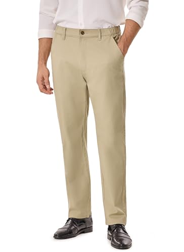 voeeron Men's Elastic Waist Pants Relaxed Fit Khaki Pants Wrinkle Resistant Flat Front Casual Pant - Main Image