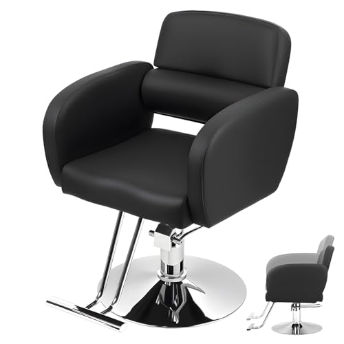 Image of Heavy-Duty Salon Stool Hydraulic Chair, 360 Swivel Rolling Hairdresser Chair with Adjustable Height Pump for Barber & Stylist Black