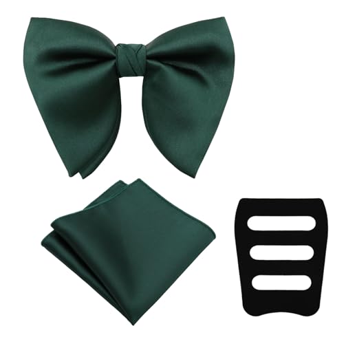 Image of Oversized Bow Ties for Men, Pre-Tied Bow Tie and Handkerchief with Pocket Square Holder Set for Wedding Party Daily