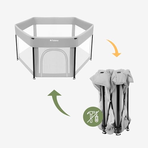 Tulano Cozy 30 Reise-Laufstall Baby faltbar 125x66 cm – Kompakter Kinderlaufstall mit Boden – Netzseiten – Reißverschluss-Tür – rutschfeste Füße – Tragetasche – Indoor & Outdoor – 6–36 Monate - Grau