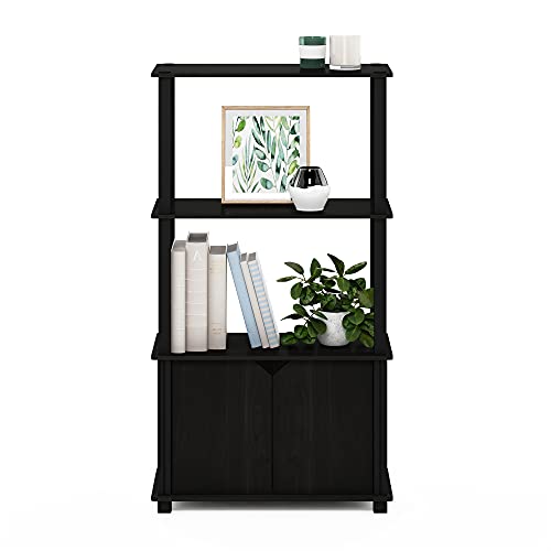 Image of Furinno GO GREEN Storage Shelves, 4-Tier Book Shelf, Bookcase, Display Shelf with Open Shelf and Closed Storage, for Organization and Storage, Living Room, Garage, Home Office, Espresso