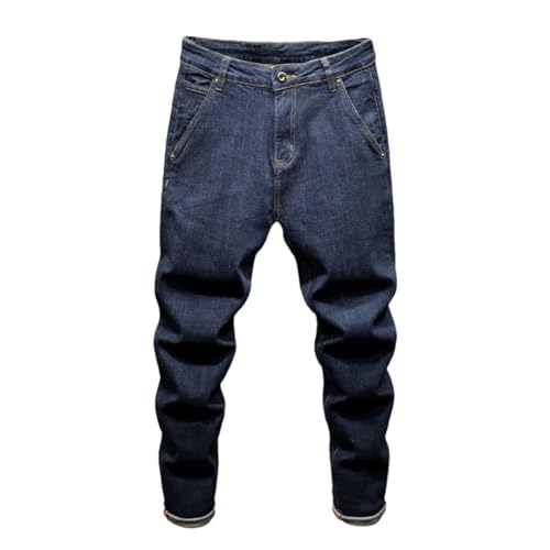 Men Wide Leg Jeans Stretch Dark Blue Loose Fit Streetwear Harem Pants