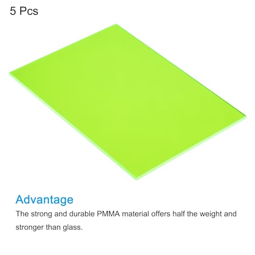 Image of MECCANIXITY 5 Pcs PMMA Acrylic Sheets Colored Transparent 12 x 8Inch Fluorescent Green Acrylic Sheets for DIY Projects, Art, Crafting, Laser Cutting & Engraving