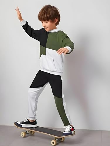 Image of 2-6T Toddler Baby Boy Clothes Color Blocking Hoodies + Pants Fall Winter Outfits