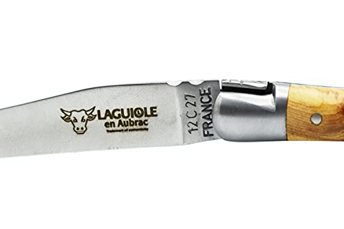 Laguiole En Aubrac Handmade Luxury Folding Pocket Knife, 3.5-In (9Cm). Juniper Wood Handle, Hand Forged Bee, Stainless Steel Matte Bolsters #TOP2