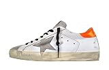 Golden Goose Sneakers Herren Vintage Superstar 10907 Weiß-Orange, Weiß, 45 EU