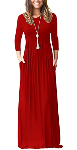 Image of WNEEDU Women's 3 /4 Sleeve Casual Loose Long Maxi Dresses with Pocket