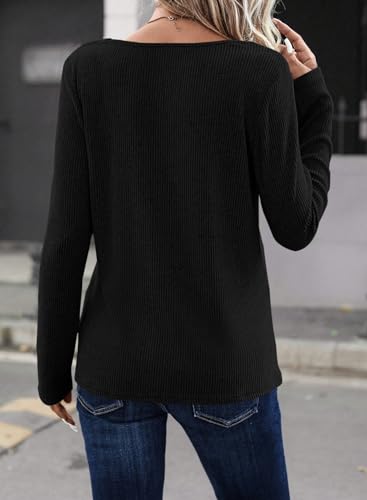 LOLONG Womens Long Sleeve V Neck T Shirts 2025 Casual Basic Ribbed Knit Work Tops3