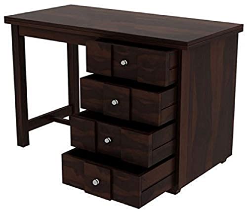 Jangid Handicraft Solid Sheesham Wood Study Table for Adults | Computer Table with Chair for Home | Wooden Writing Desk | Work from Home Table with 4 Drawers Storage | Dark Walnut Finish