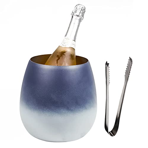 Sucpur Cubo de champán con acabado degradado de acero inoxidable para cócteles o fiestas Cubo de hielo creativo de cáscara de huevo con pinzas de hielo Cover