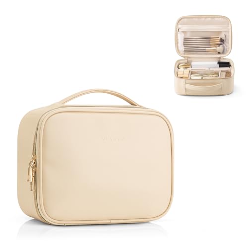 Vlando Travel Makeup Bag,Portable Cosmetic Bag Makeup Case Organizer, Makeup Bag with Adjustable Dividers for Women,Girls,Wedding,Cosmetic Brushes,Toi