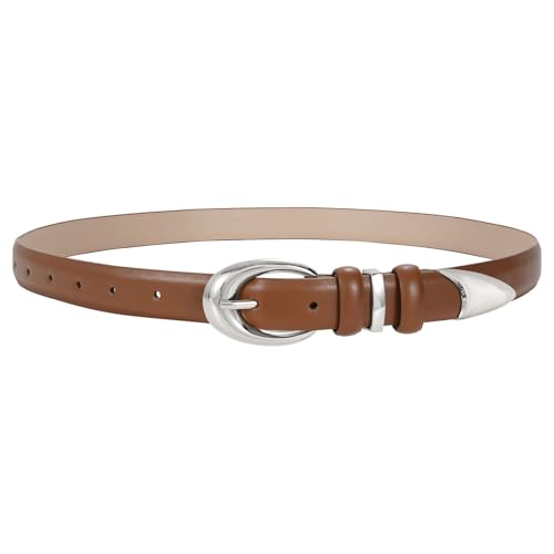 Image of TRIWORKS Women Leather Belt for Jeans Pants Fashion Ladies Skinny Faux Leather Dress belt with Gold Buckle