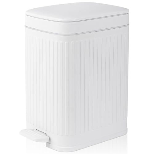 Image of rejomiik Small Bathroom Trash Can with Lid Slim Soft Close Garbage Can Step Wastebasket Container Trash Bin for Office Bedroom Kitchen Living Room (2.6 Gallon White)