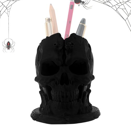Organizador de pinceles de maquillaje - Soporte para pinceles de maquillaje con calavera de horror | Escritorio gótico para sala de estar, artículos de papelería, cocina, dormitorio, oficina, hogar