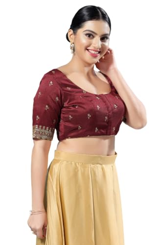Image of Vamas Women's Silk Padded Self Design Half Sleeve Readymade Saree Blouse (X-1166.ELB)