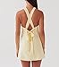 Women Y2K Halter Mini Dress Boho Sleeveless Cross Tie Up Backless Short Dress Aesthetic Printed Vacation Sundress (Yellow, M)