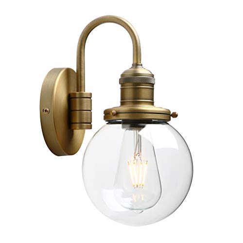 Image of Yosoan Lighting Modern Vintage Industrial Globe Sconce Wall Light Fitting with 5.9” Clear Glass Lampshade, for Office Home Kitchen Living Room Bedroom Loft Bar (Antique)