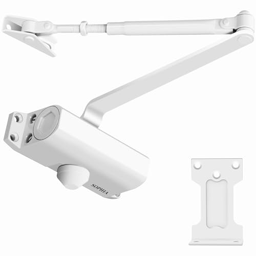 SOPHIA Door Closer for Home, Hydraulic Automatic Door Closer for Residential & Light Commercial Use for Door Weight 55-99LBS, Adjustable Speed, Life Size Fitting Templates, Size 2, White