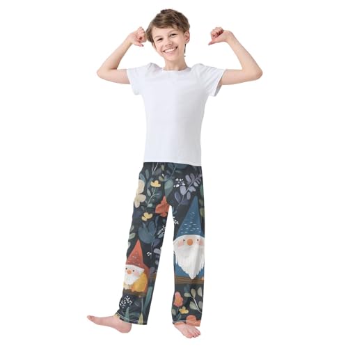 Gnome Spring Flowers Boys Long Pants Soft Trousers Elastic Waist Kids Lounge Bottoms with Pockets S-XL3