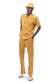 MONTIQUE Walking Suits for Men | 2-Piece Set Short Sleeve Shirt & Long Pants Men's Fashion | 696 - Gold, 44 Waist / 3XL Shirt