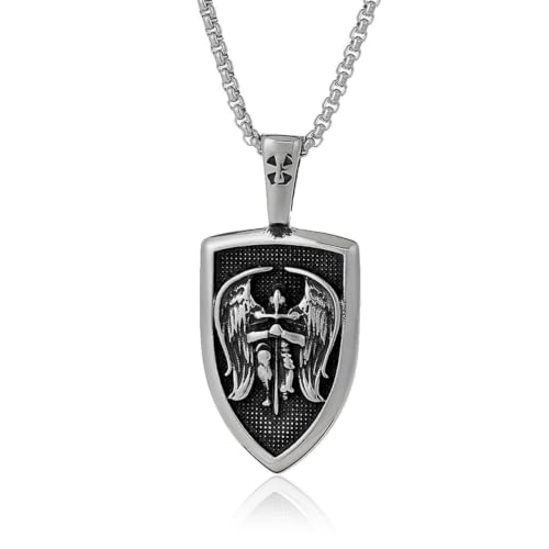 Collier homme archange de protection en acier massif et look rétro