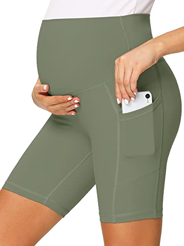 Amposh Women's Maternity Biker Shorts Buttery Soft Yoga Shorts Workout Athletic Running Short Leggings - 8 Inches(Grey Sage, M) #TOP13
