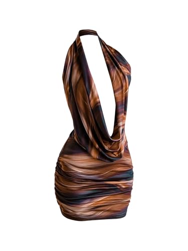 SweatyRocks Women's Club Halter Cowl Neck Dress Draped Going Out Open Back Cocktail Mini Dresses Party Clubwear