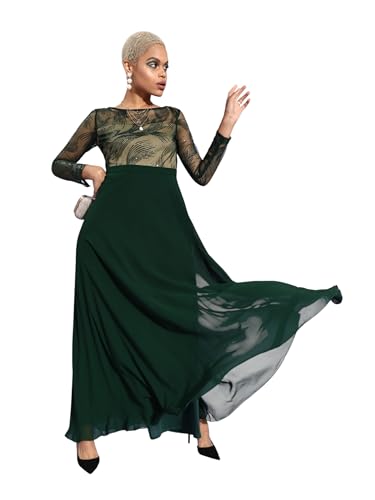 Image of Miss Chase Women's Round Neck Sleeve Embellished Fit Flare Maxi Dress