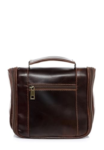 Trousse de toilette en cuir véritable fait main FERGÉ Pauline M idée cadeau luxe marron