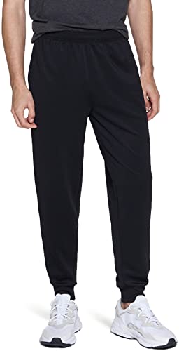 TSLA Men's Lightweight Jogger Sweatpants Stretch Quick Dry Gym Pants Tapered Fit Drawstring Waist Zip Pocket Active Workout Trackpants Breathable Lounge Cuffed MKB02-BLK Large