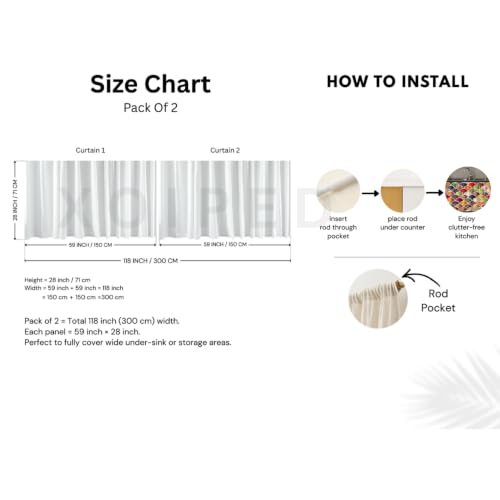 Image of Under Sink & Counter Curtain for Modular Kitchen - Printed Fabric Rod Pocket Hanging Skirt, Washable Under-Counter Cover, Pack of 2 Panels (Each Panel: 150 x 70 cm) (Masala)