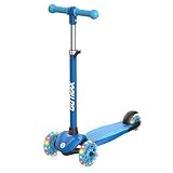 Gotrax KS1 Kids Kick Scooter, LED Lighted Wheels and 3 Adjustable Height Handlebars, Lean-to-Steer & Widen Anti-Slip Deck, 3 Wheel Scooter for Boys & Girls Ages 3+ and up to 50 Kg (Blue)