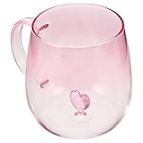 Ciieeo Ästhetischer Farbverlauf Glasbecher mit Henkel Transparentes Trinkglas mit Herzmotiv Leichter Einlagiger Kaffeebecher für Tee und Frühstück Büro Glasware Geschenk